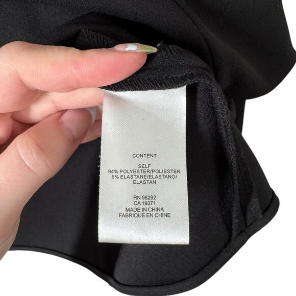 Tibi Structured Crepe V‎ Neck Ruffle Top Black Small Basic Staple Minimal Luxury - Picture 7 of 11